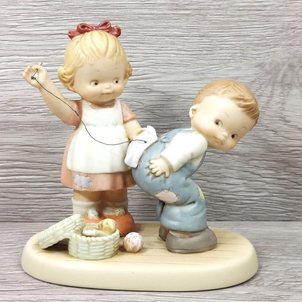 Ensco Collection "Loving You One Stitch  At A Time" 1995 VTG Boy & Girl Figurine